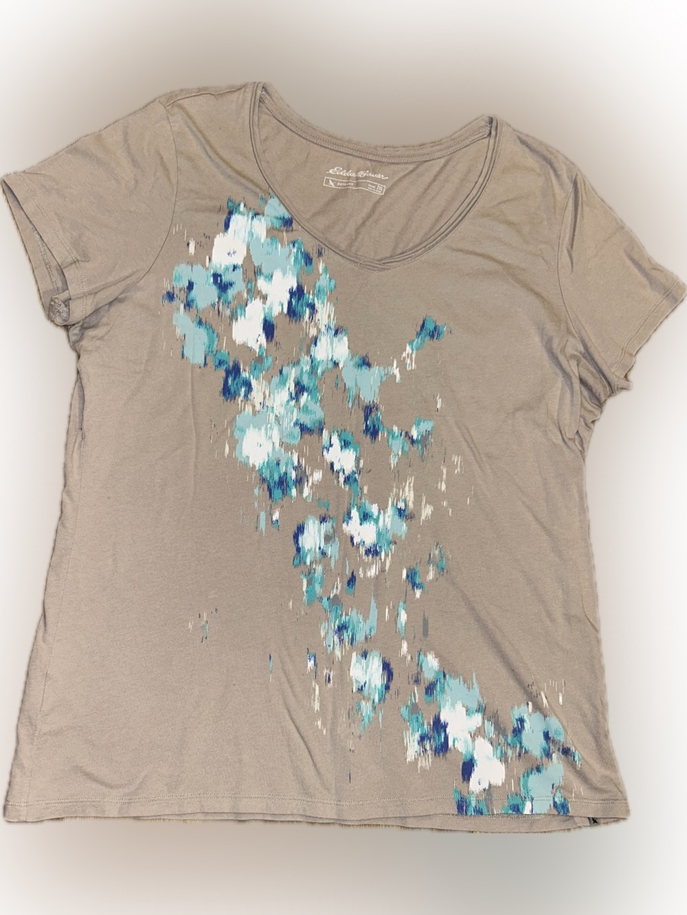 Eddie Bauer Women's Beige with Multicolor Print T-Shirt - 2X